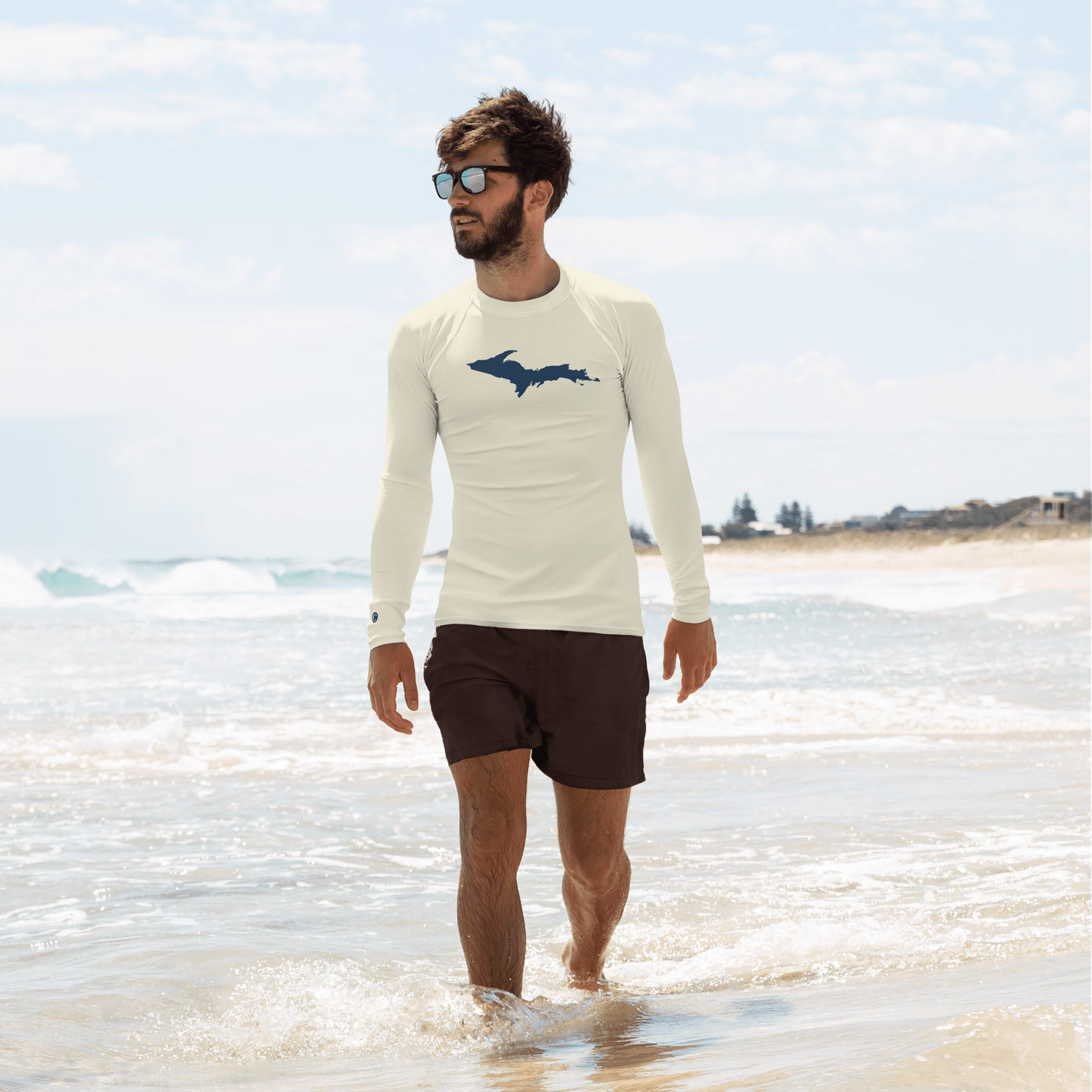 Michigan Upper Peninsula Rash Guard (w/ UP Outline) | Men's - Ivory