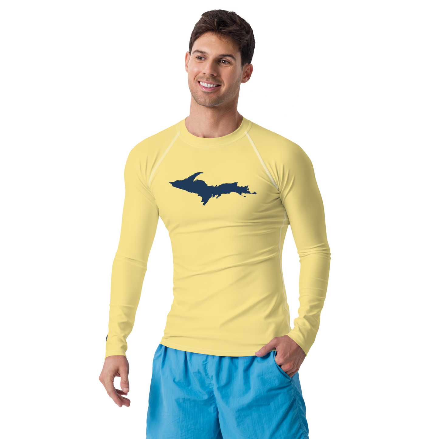 Michigan Upper Peninsula Rash Guard (w/ UP Outline) | Men's - Canary Yellow