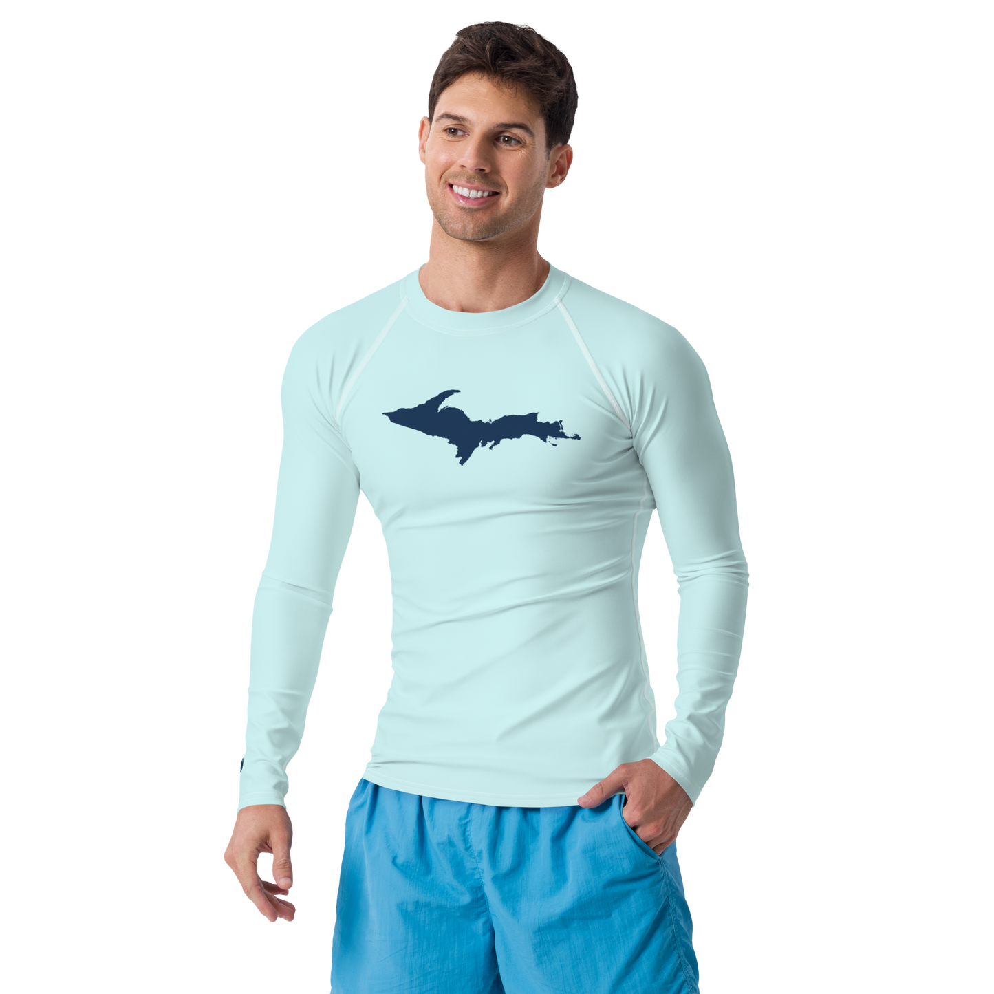 Michigan Upper Peninsula Rash Guard (w/ UP Outline) | Men's - Cyan