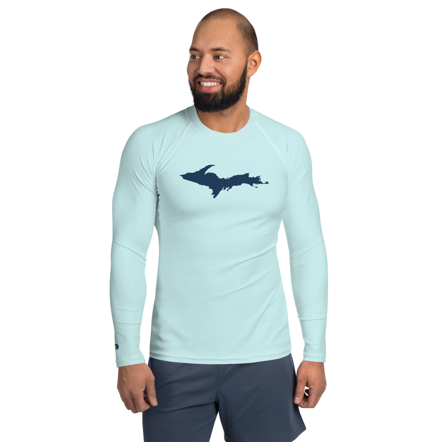 Michigan Upper Peninsula Rash Guard (w/ UP Outline) | Men's - Cyan