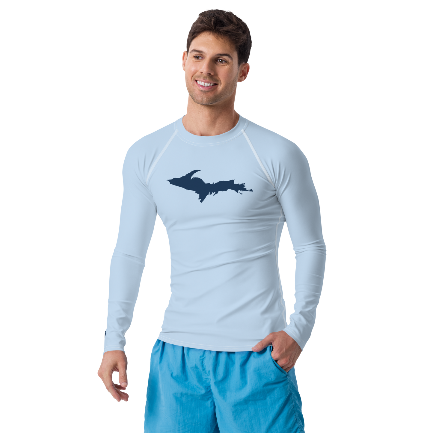 Michigan Upper Peninsula Rash Guard (w/ UP Outline) | Men's - Light Blue