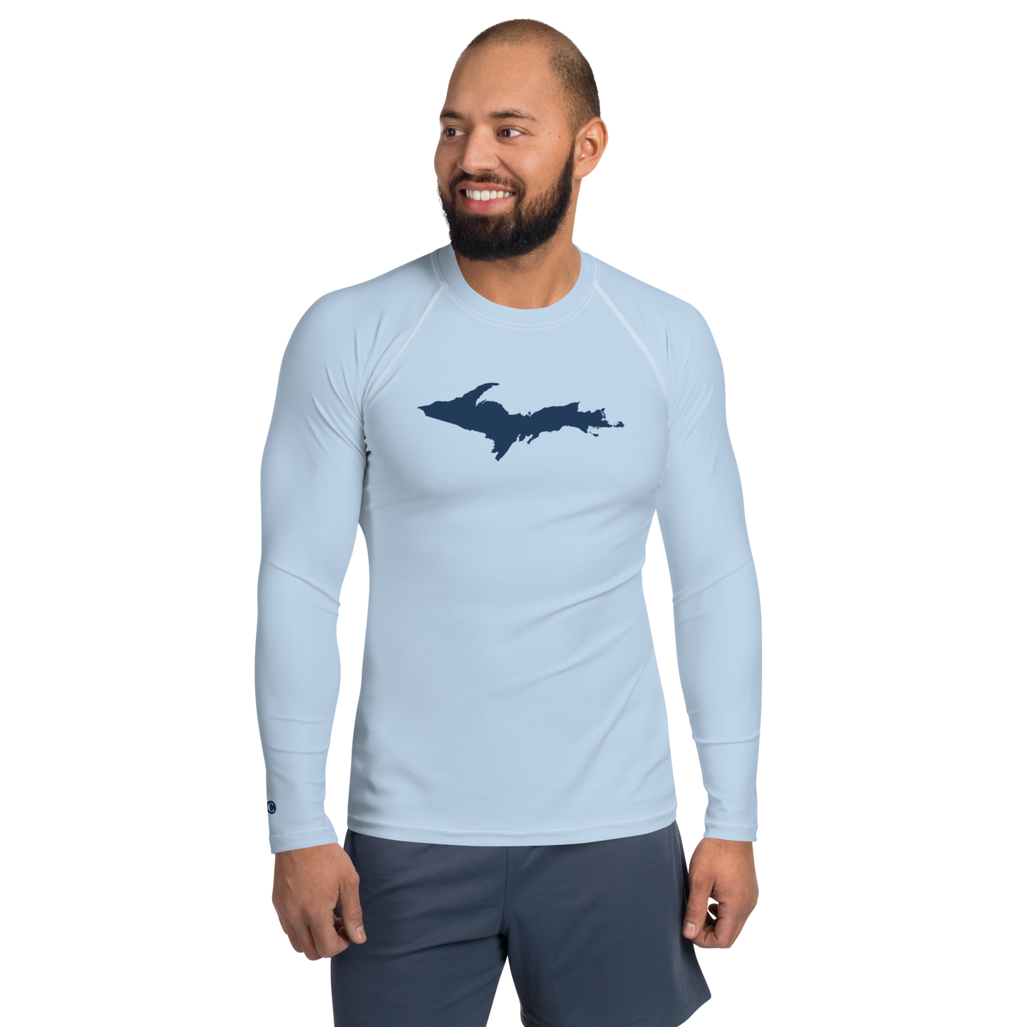 Michigan Upper Peninsula Rash Guard (w/ UP Outline) | Men's - Light Blue