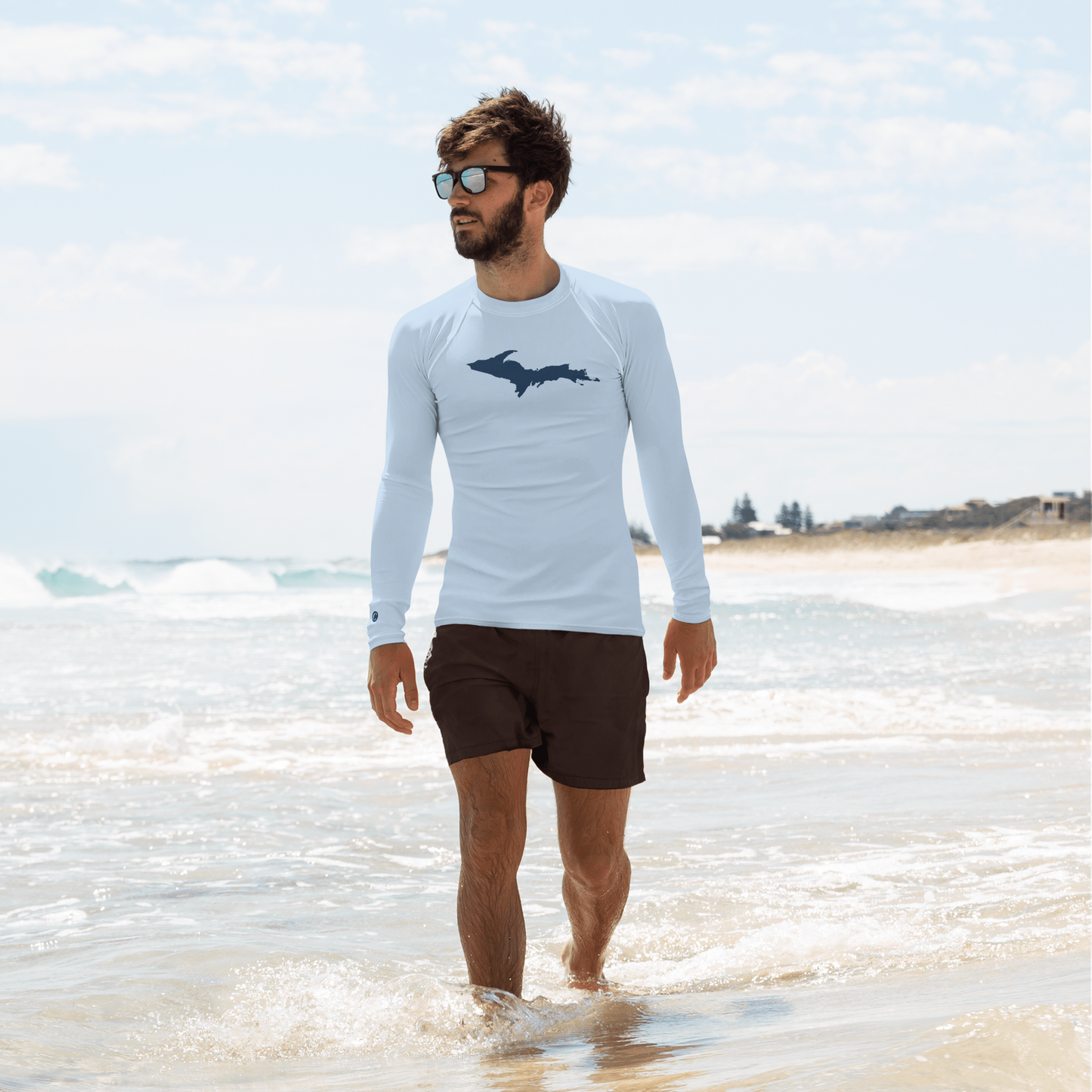 Michigan Upper Peninsula Rash Guard (w/ UP Outline) | Men's - Light Blue