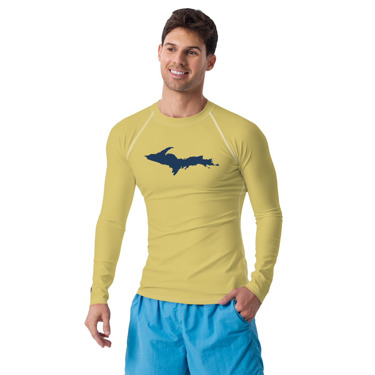 Michigan Upper Peninsula Rash Guard (w/ UP Outline) | Men's - Plum Yellow