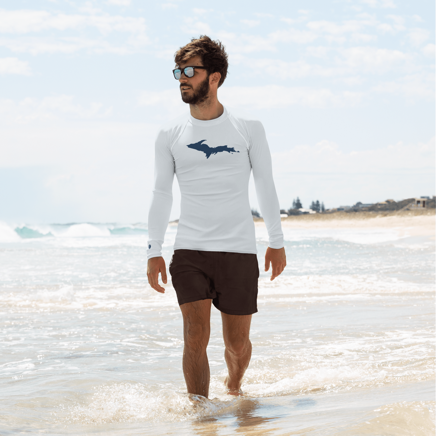 Michigan Upper Peninsula Rash Guard (w/ UP Outline) | Men's - Gossy White