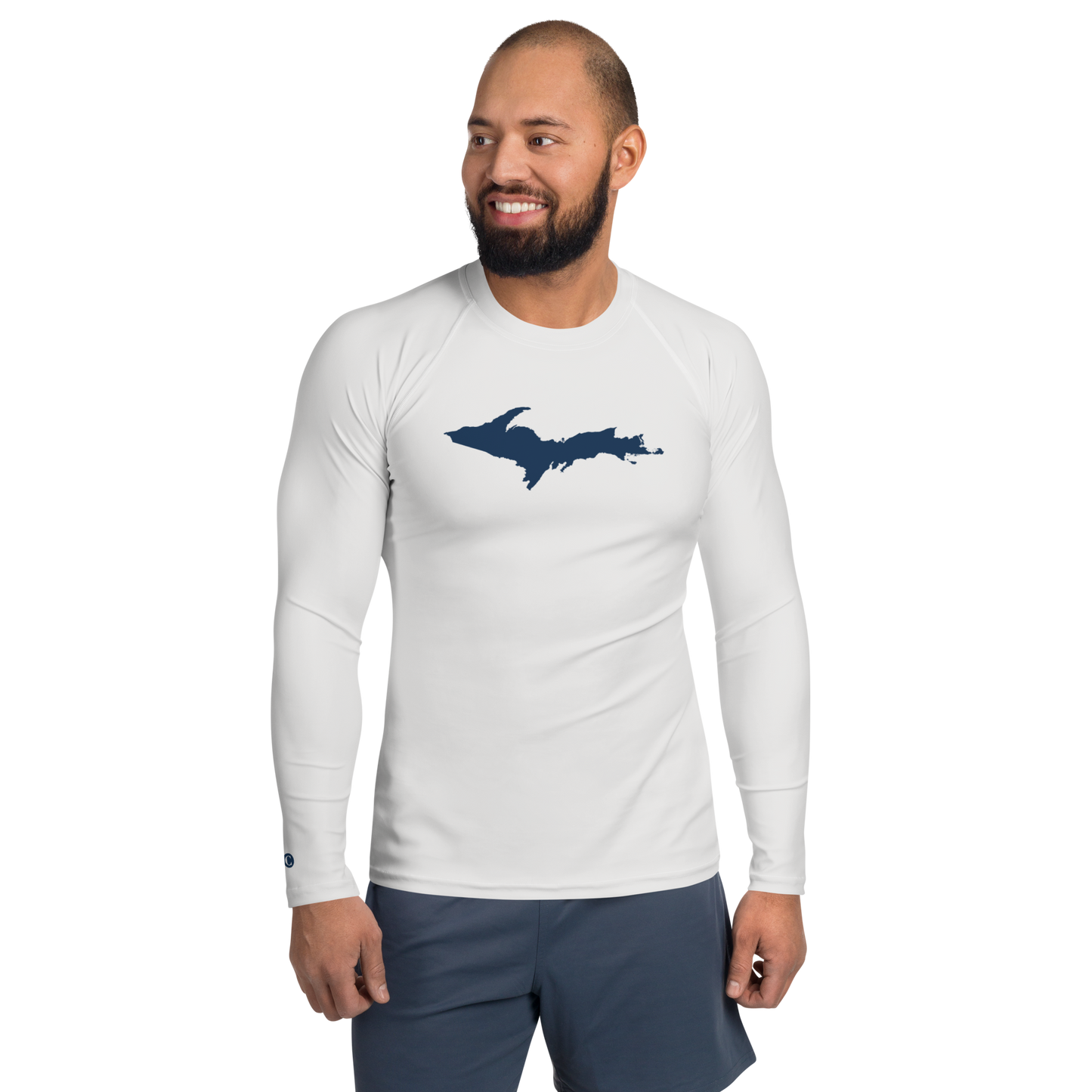 Michigan Upper Peninsula Rash Guard (w/ UP Outline) | Men's - Birch Bark White