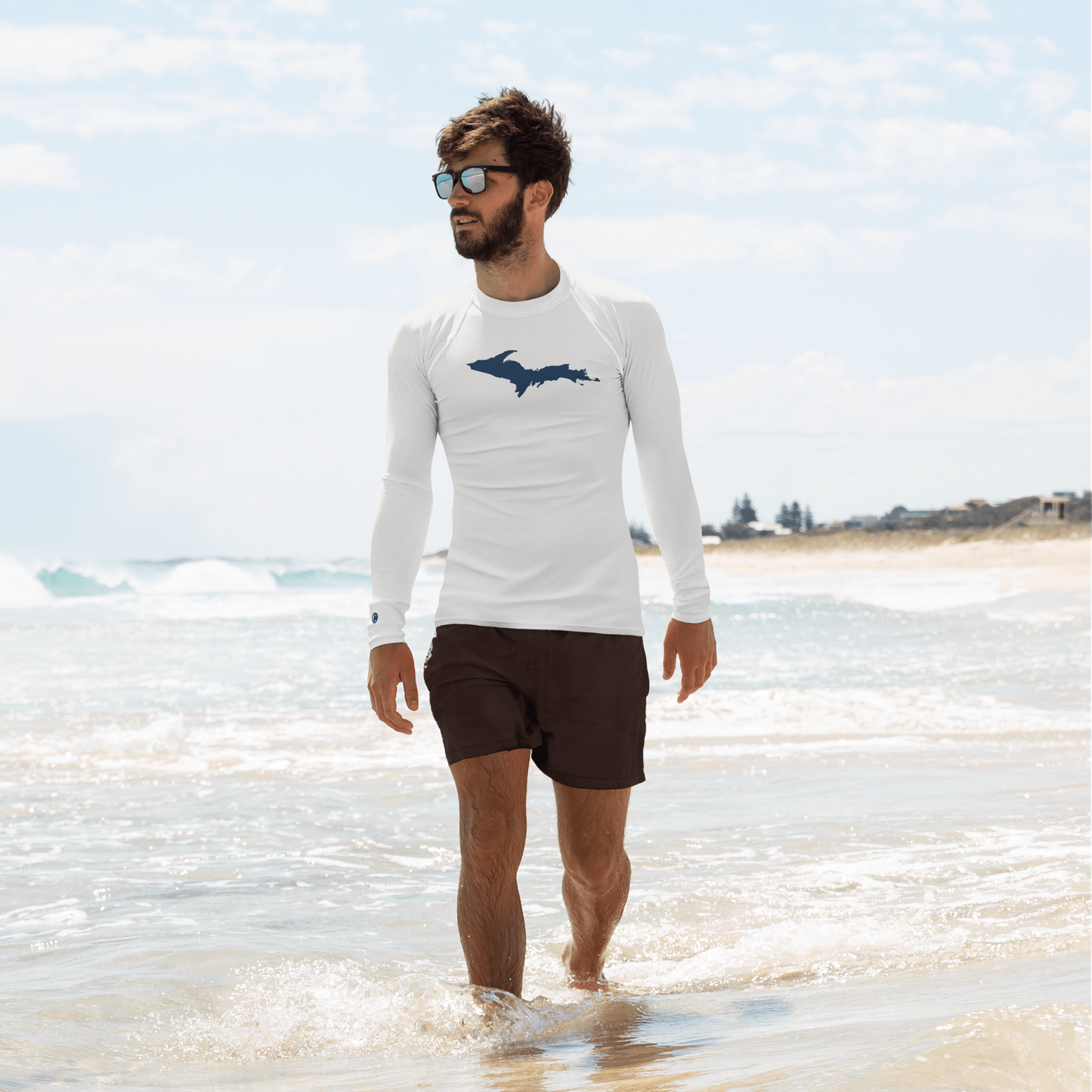 Michigan Upper Peninsula Rash Guard (w/ UP Outline) | Men's - Birch Bark White