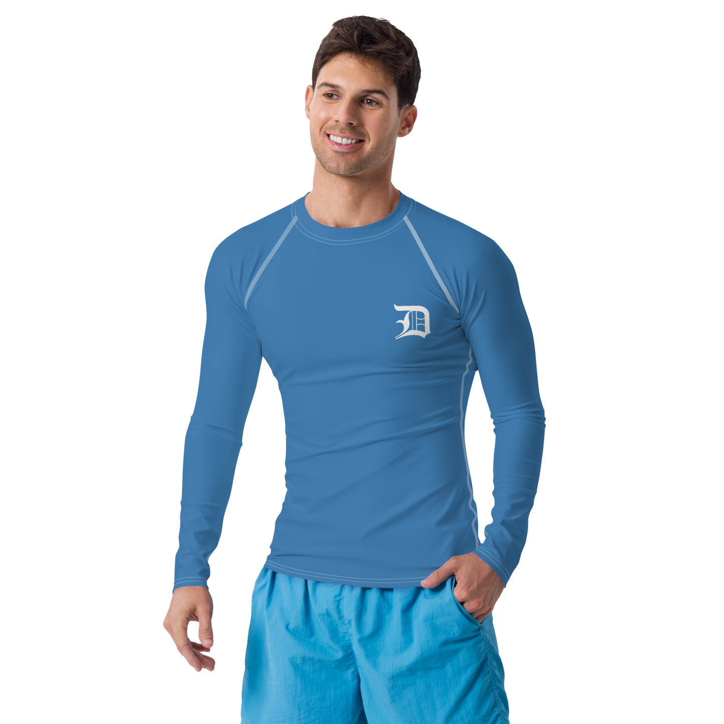 Detroit 'Old English D' Rash Guard | Men's - Lake Superior Blue