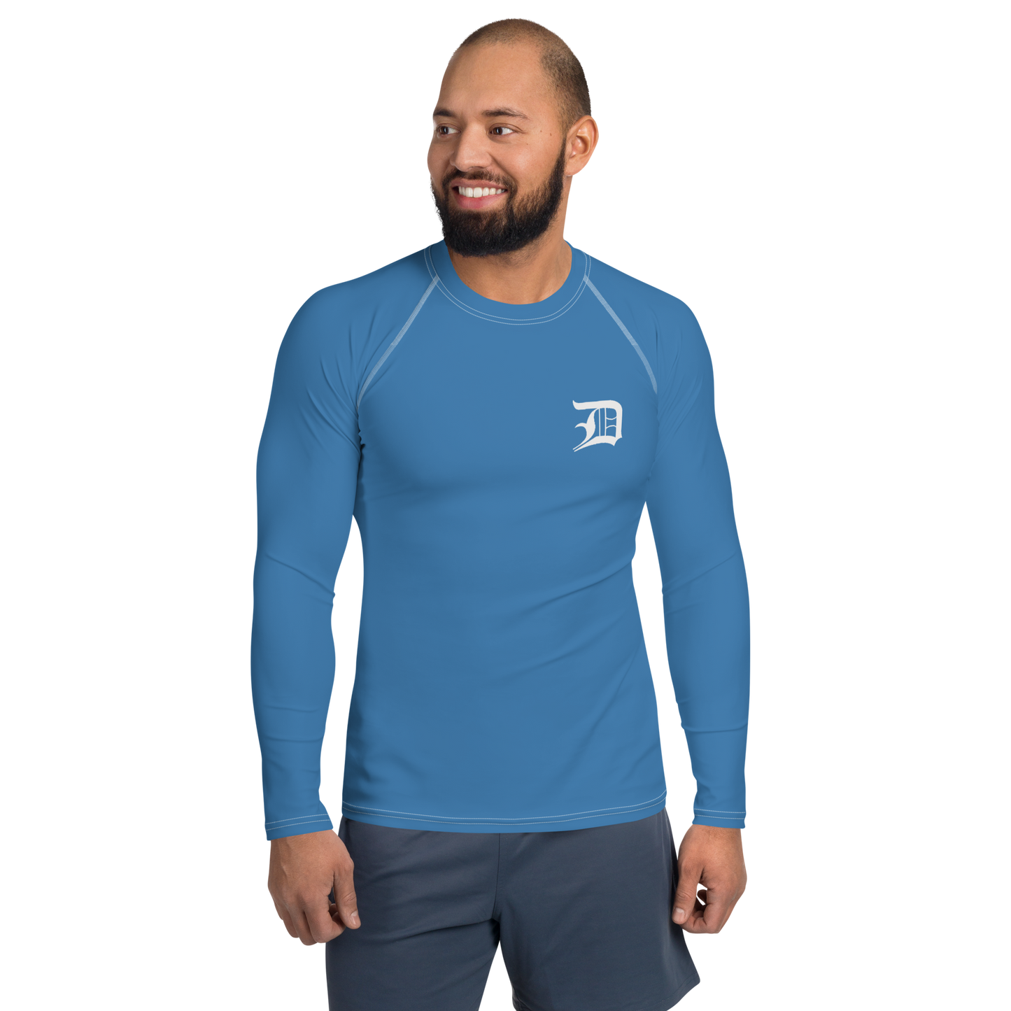 Detroit 'Old English D' Rash Guard | Men's - Lake Superior Blue