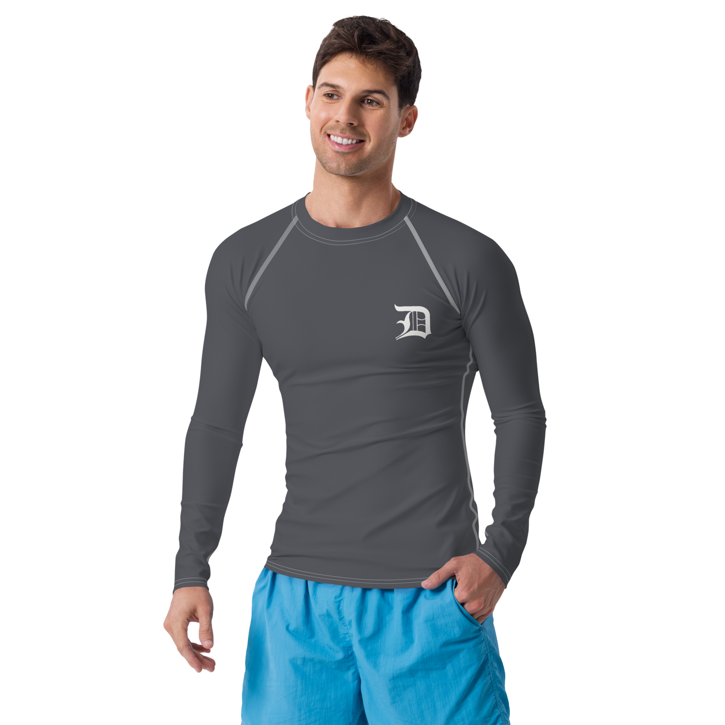 Detroit 'Old English D' Rash Guard | Men's - Iron Ore Grey