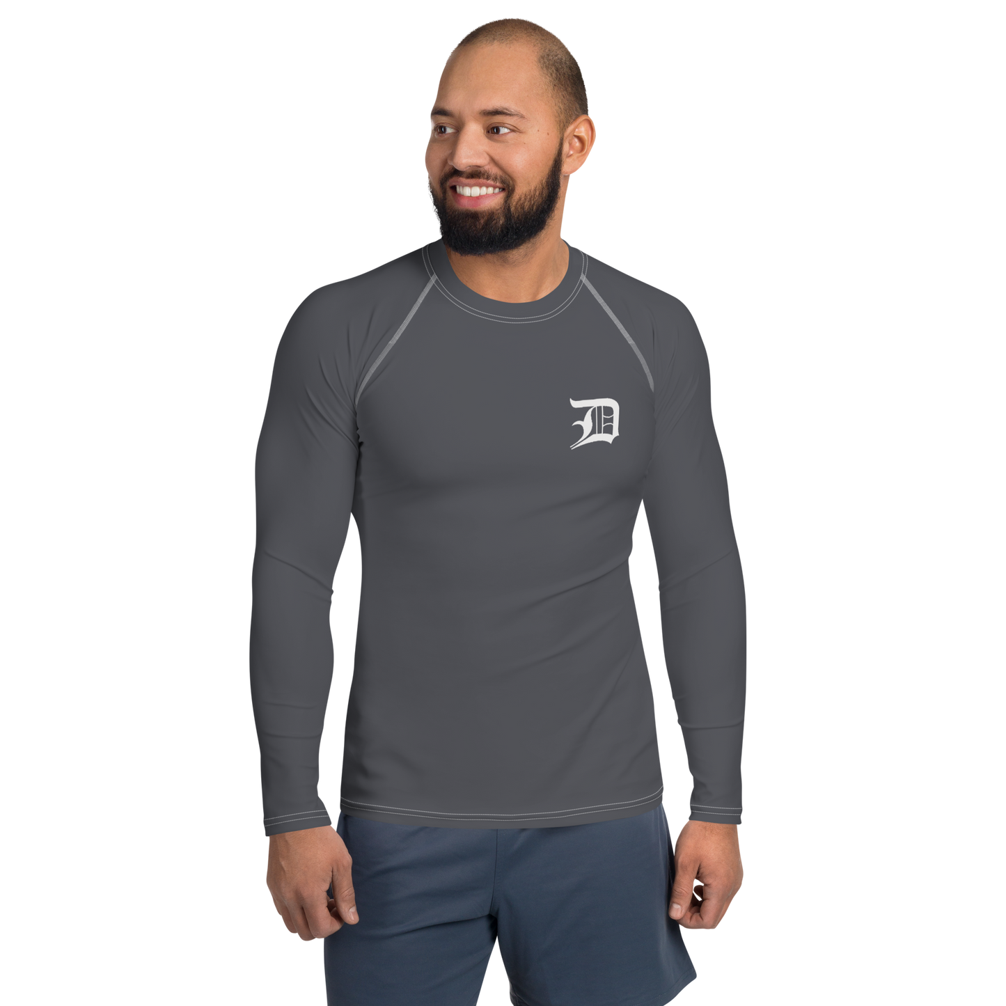 Detroit 'Old English D' Rash Guard | Men's - Iron Ore Grey