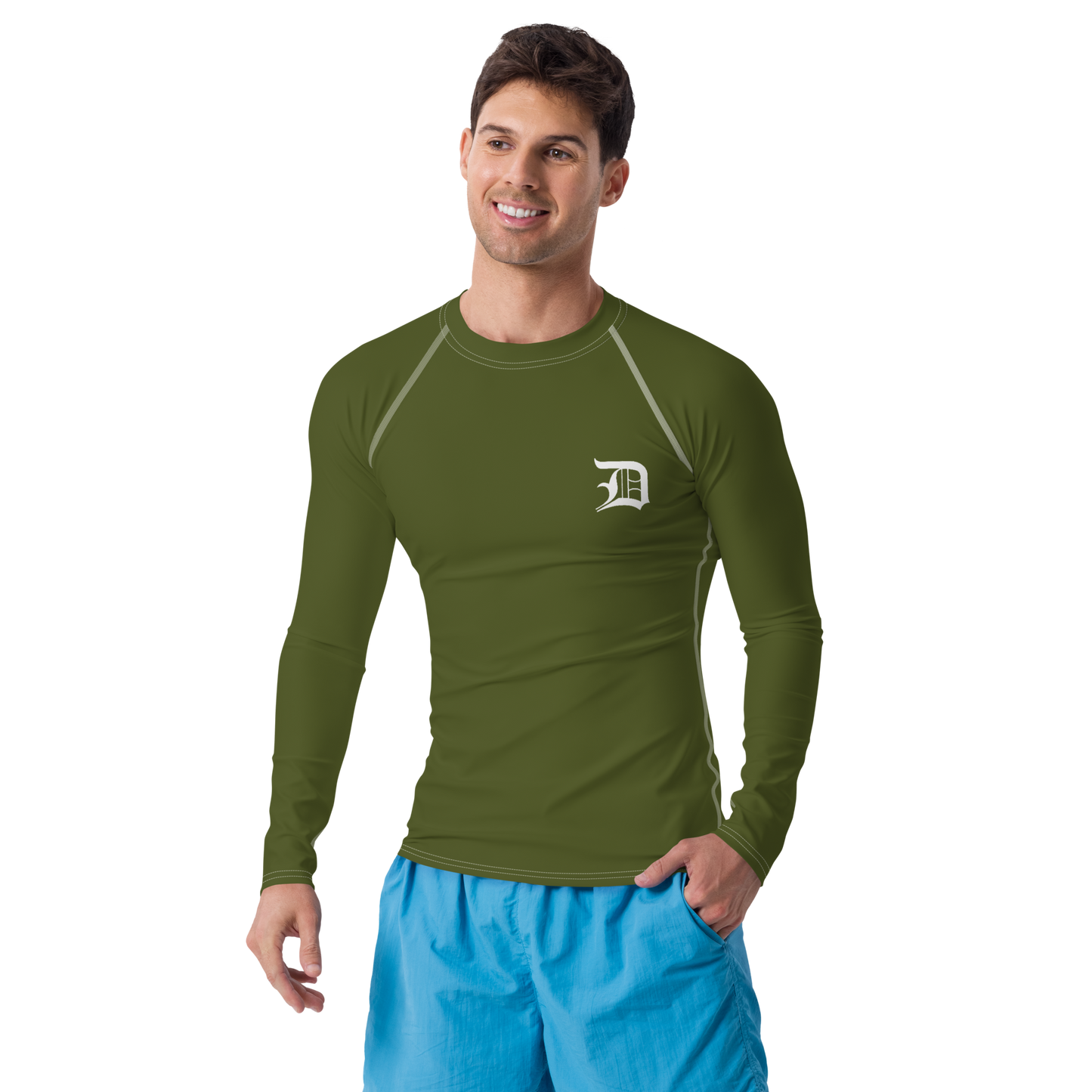 Detroit 'Old English D' Rash Guard | Men's - Army Green