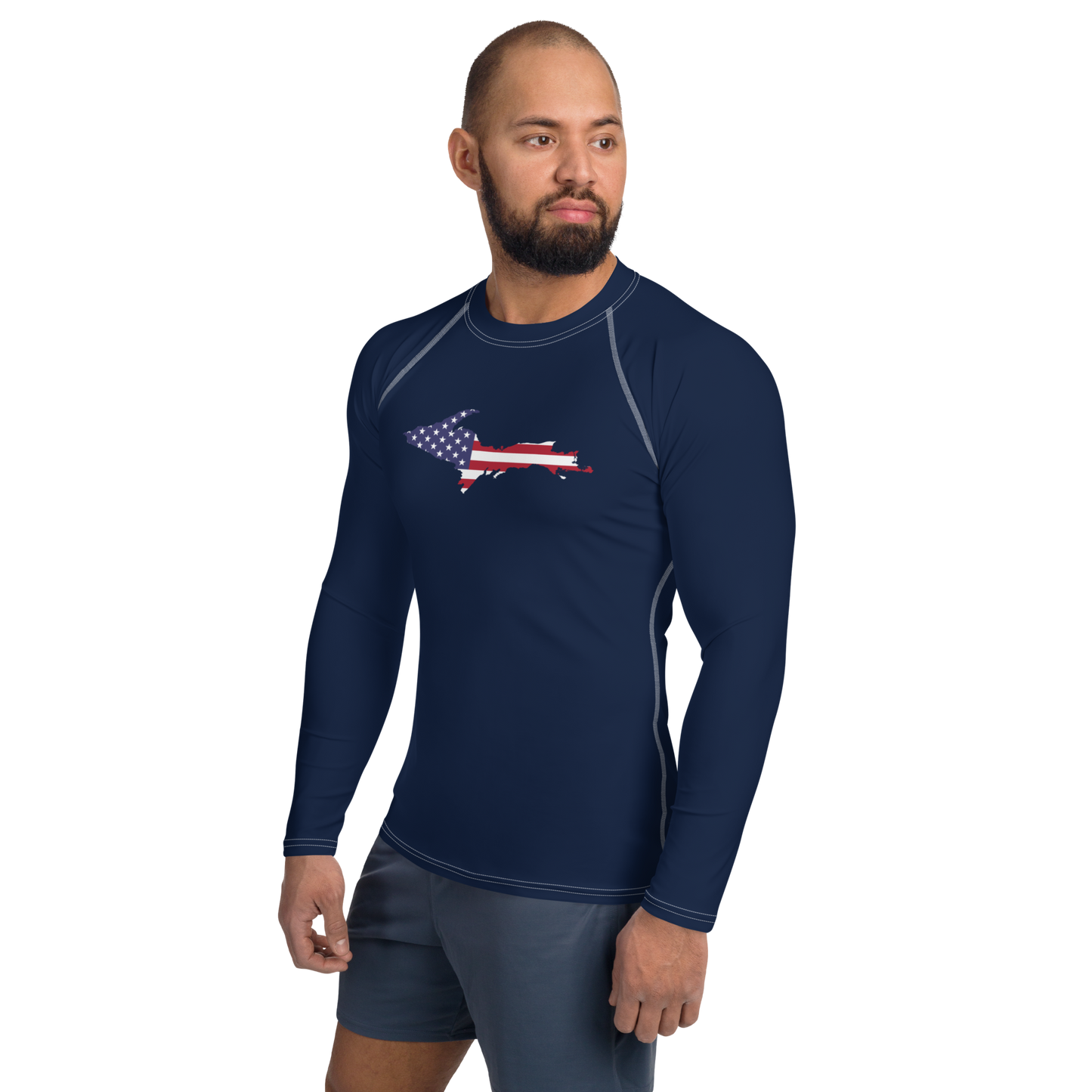 Michigan Upper Peninsula Rash Guard (w/ UP USA Flag Outline) | Men's - Navy