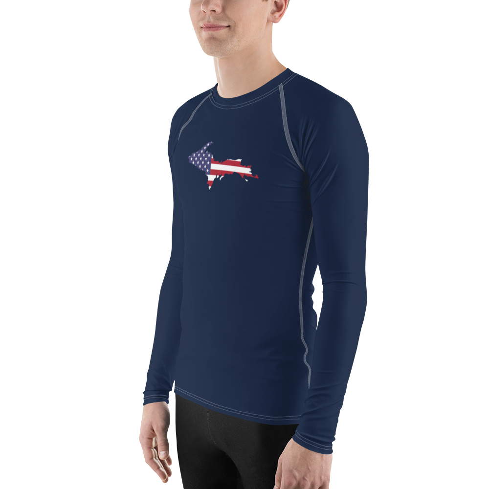 Michigan Upper Peninsula Rash Guard (w/ UP USA Flag Outline) | Men's - Navy