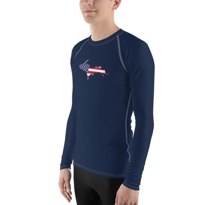 Michigan Upper Peninsula Rash Guard (w/ UP USA Flag Outline) | Men's - Navy