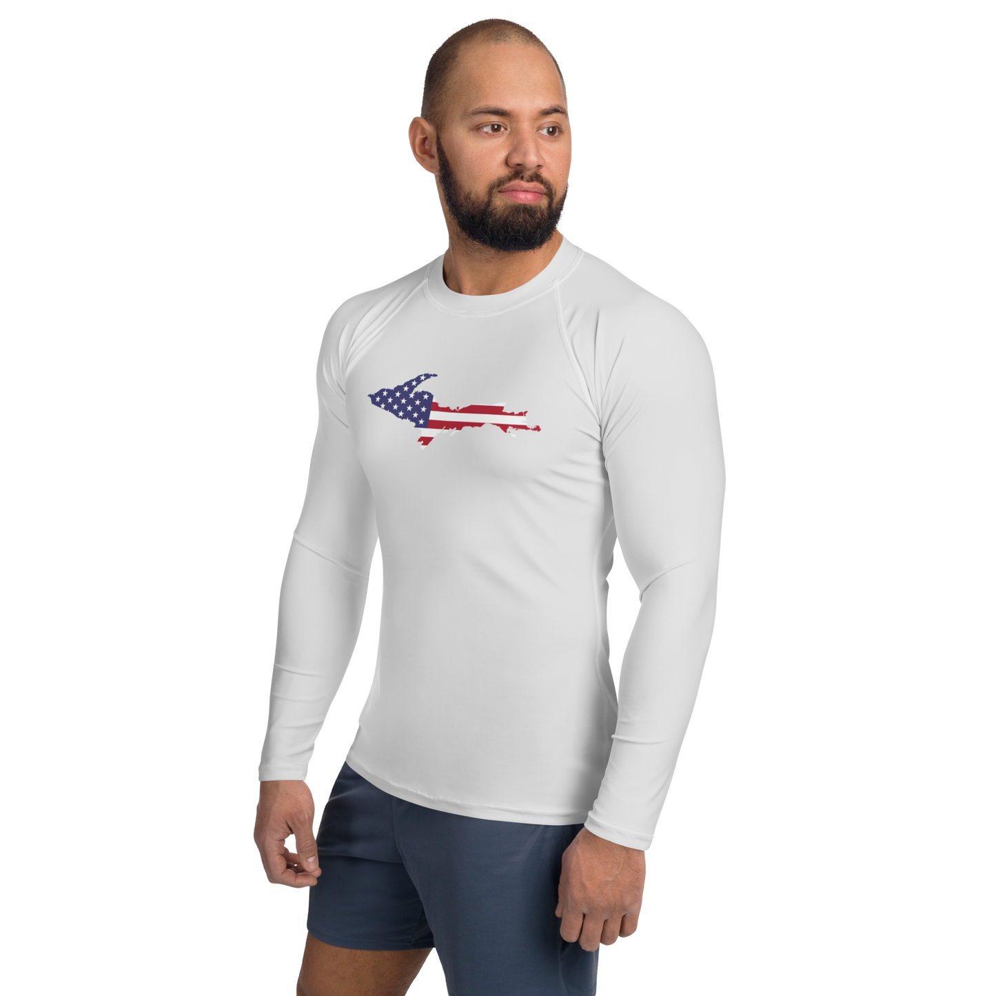 Michigan Upper Peninsula Rash Guard (w/ UP USA Flag) | Men's - Birch Bark White