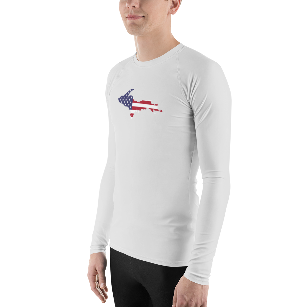 Michigan Upper Peninsula Rash Guard (w/ UP USA Flag) | Men's - Birch Bark White