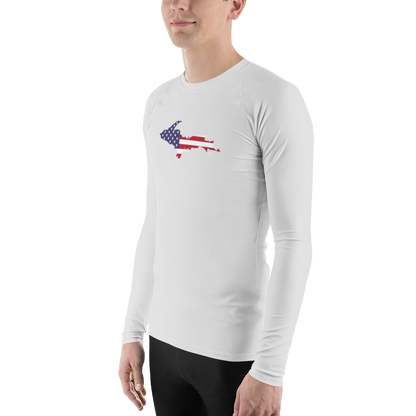 Michigan Upper Peninsula Rash Guard (w/ UP USA Flag) | Men's - Birch Bark White