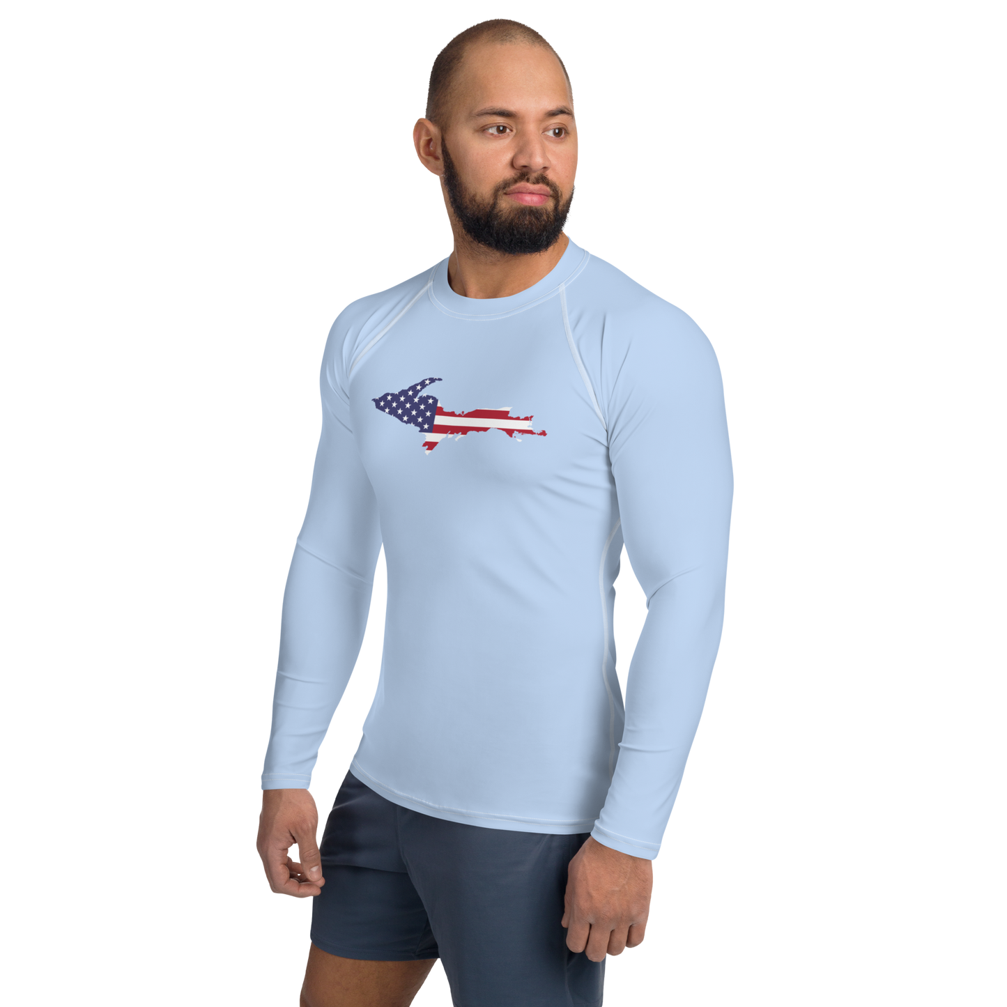 Michigan Upper Peninsula Rash Guard (w/ UP USA Flag) | Men's - Light Blue