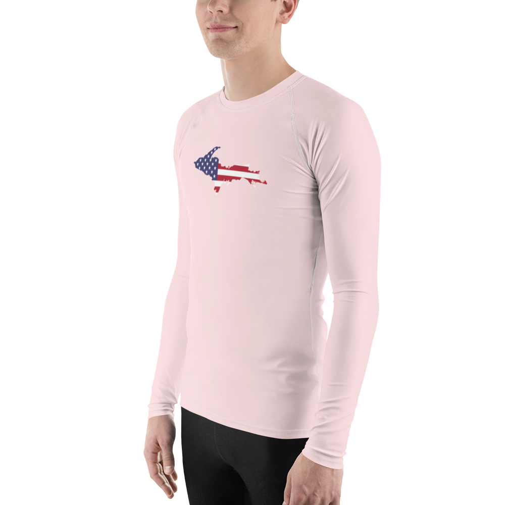 Michigan Upper Peninsula Rash Guard (w/ UP USA Flag) | Men's - Pale Pink