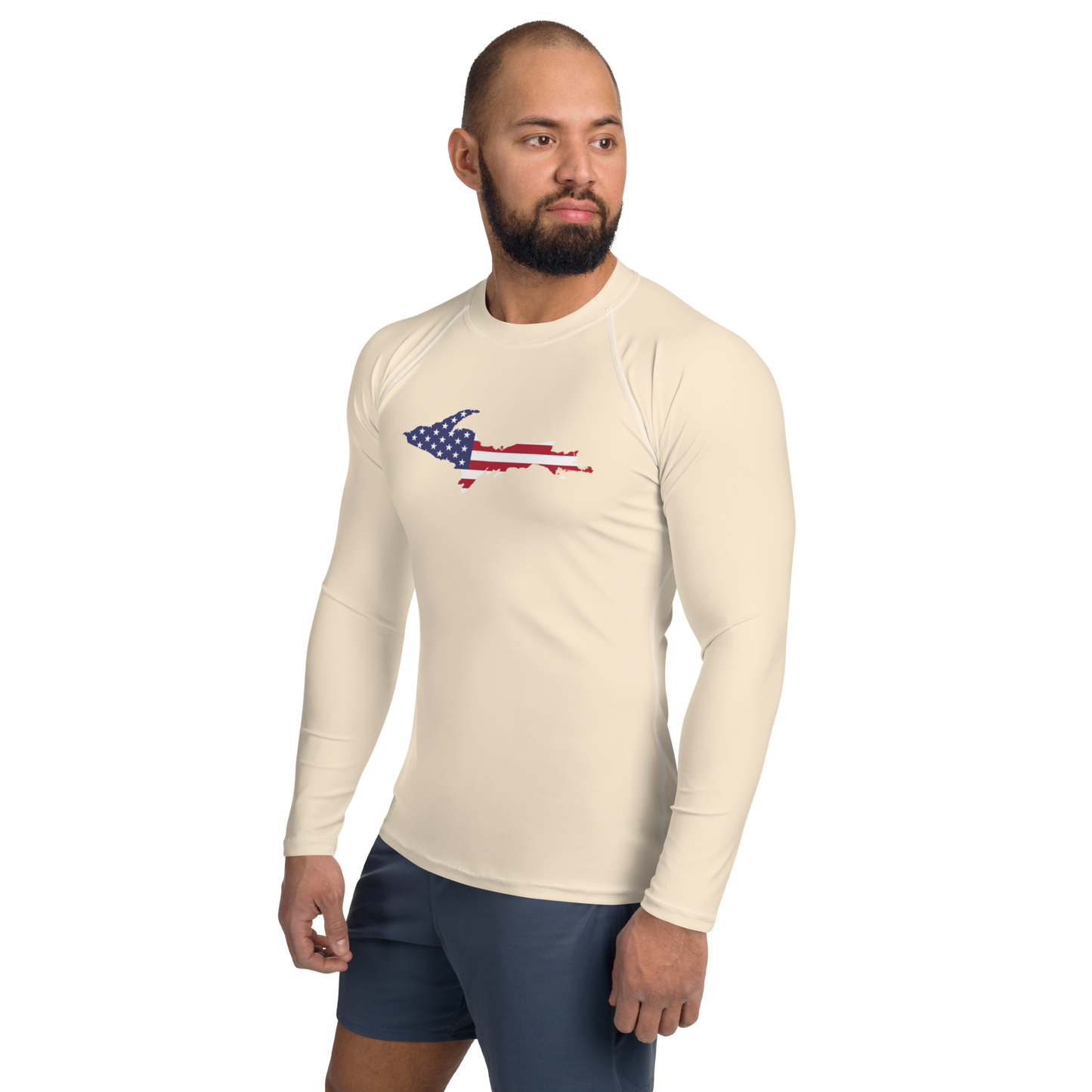 Michigan Upper Peninsula Rash Guard (w/ UP USA Flag) | Men's - Champagne White