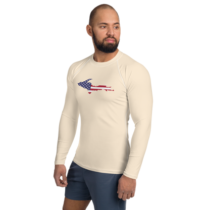 Michigan Upper Peninsula Rash Guard (w/ UP USA Flag) | Men's - Champagne White