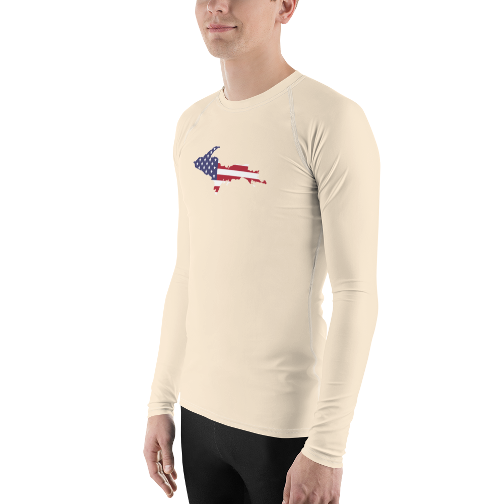 Michigan Upper Peninsula Rash Guard (w/ UP USA Flag) | Men's - Champagne White