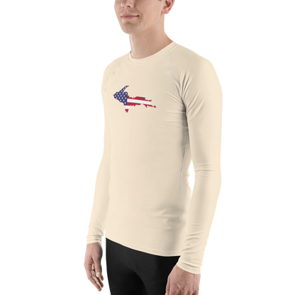 Michigan Upper Peninsula Rash Guard (w/ UP USA Flag) | Men's - Champagne White