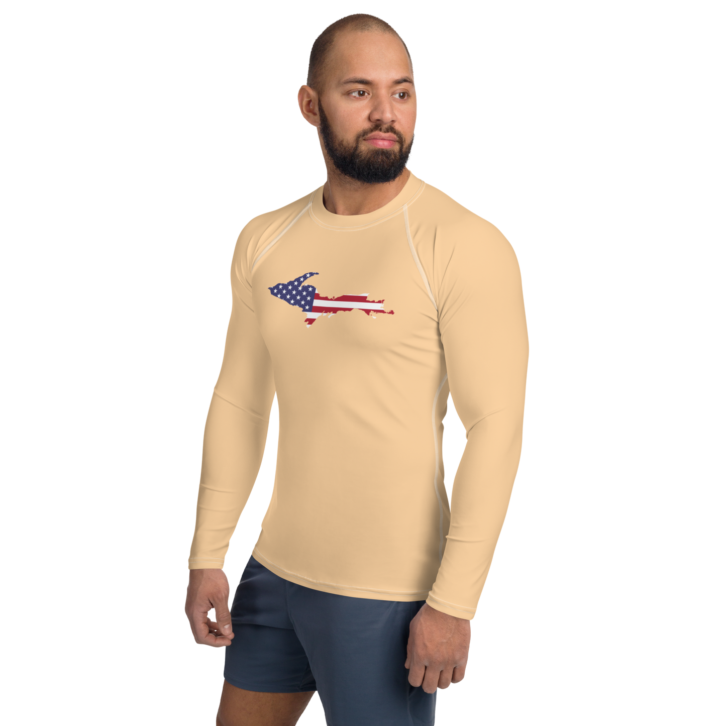 Michigan Upper Peninsula Rash Guard (w/ UP USA Flag) | Men's - Pale Apricot