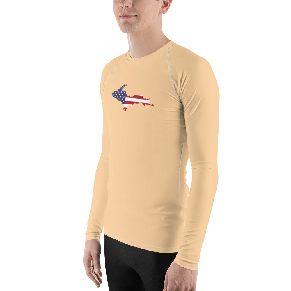 Michigan Upper Peninsula Rash Guard (w/ UP USA Flag) | Men's - Pale Apricot