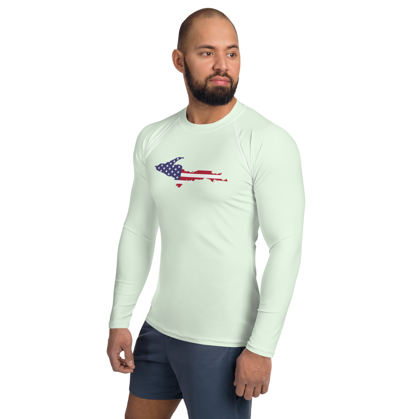 Michigan Upper Peninsula Rash Guard (w/ UP USA Flag) | Men's - Dew Green