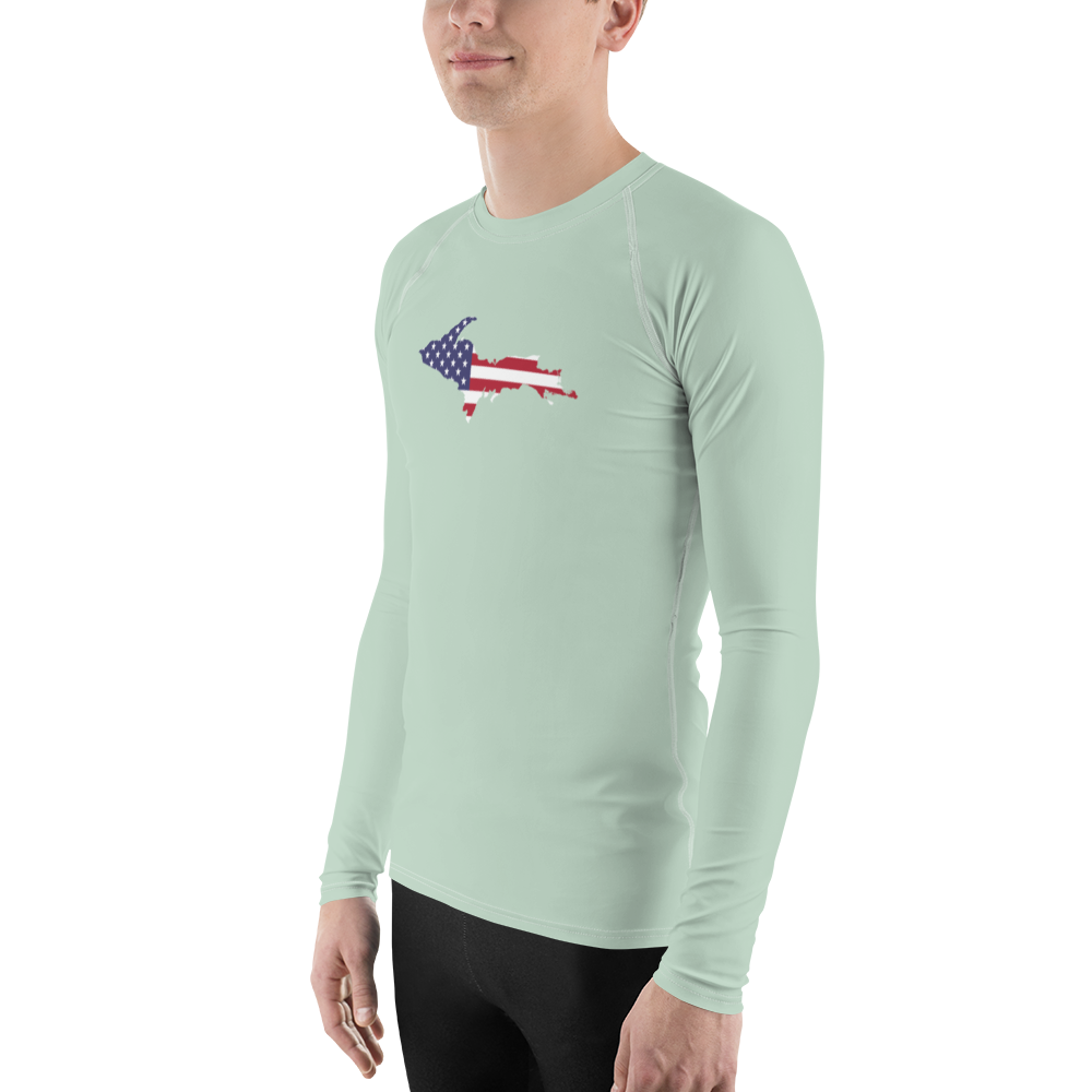 Michigan Upper Peninsula Rash Guard (w/ UP USA Flag) | Men's - Sea Green