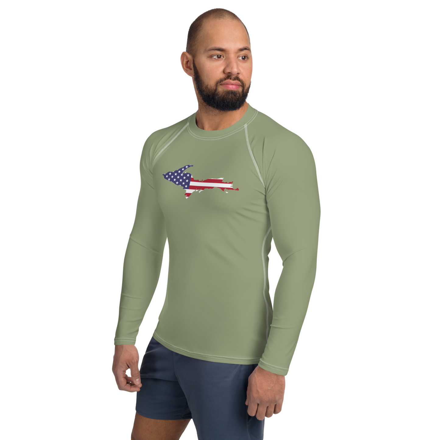 Michigan Upper Peninsula Rash Guard (w/ UP USA Flag) | Men's - Beachgrass Green