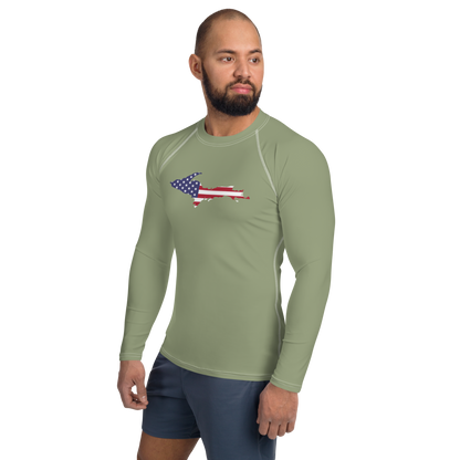 Michigan Upper Peninsula Rash Guard (w/ UP USA Flag) | Men's - Beachgrass Green