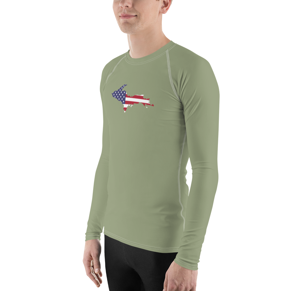 Michigan Upper Peninsula Rash Guard (w/ UP USA Flag) | Men's - Beachgrass Green