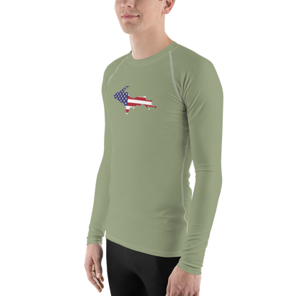 Michigan Upper Peninsula Rash Guard (w/ UP USA Flag) | Men's - Beachgrass Green