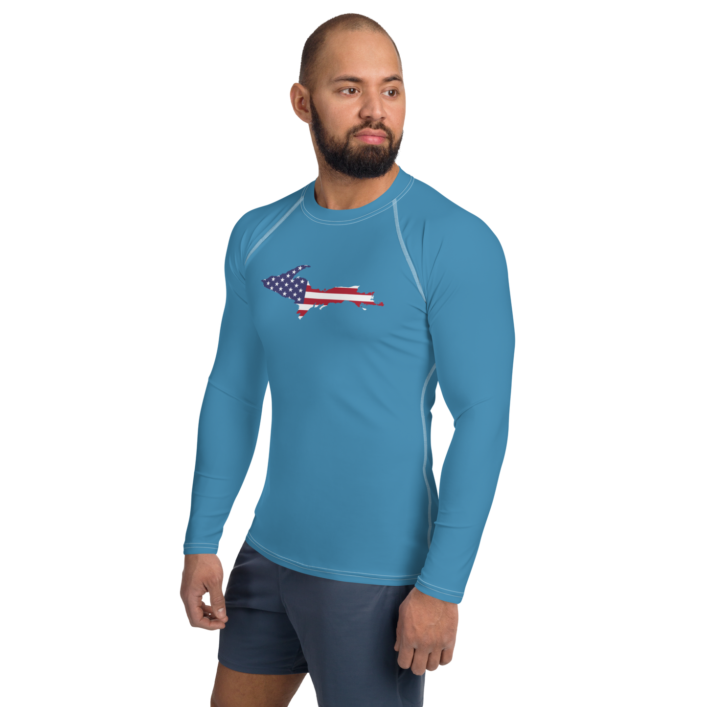 Michigan Upper Peninsula Rash Guard (w/ UP USA Flag) | Men's - Lake Michigan Blue