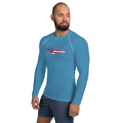 Michigan Upper Peninsula Rash Guard (w/ UP USA Flag) | Men's - Lake Michigan Blue