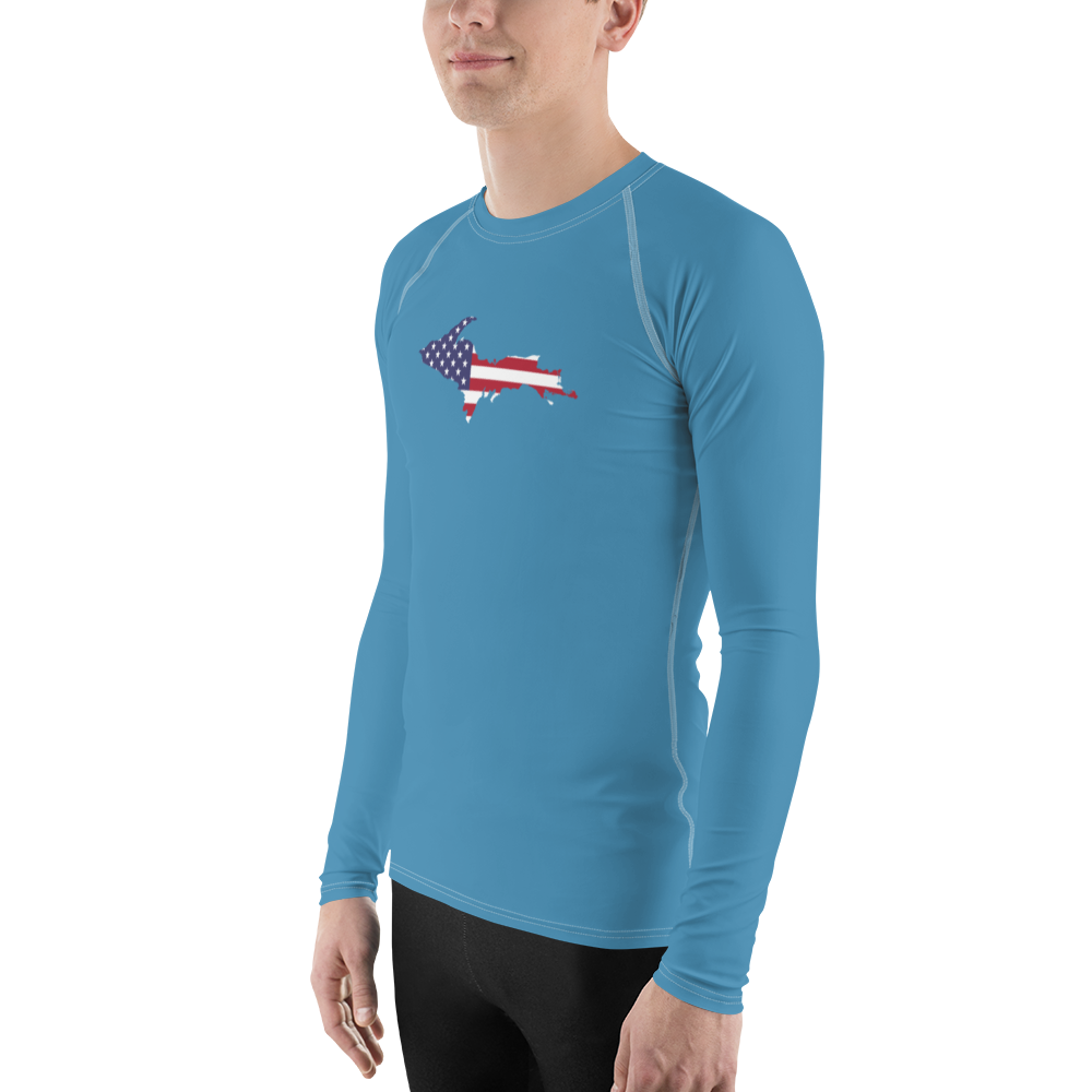 Michigan Upper Peninsula Rash Guard (w/ UP USA Flag) | Men's - Lake Michigan Blue