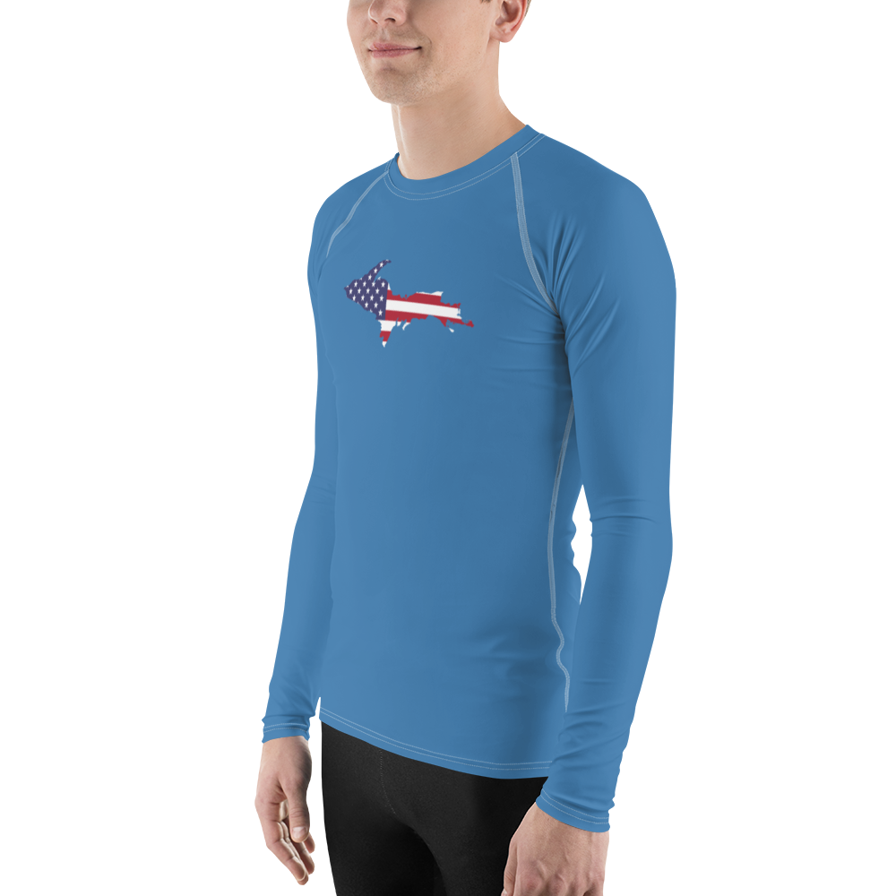 Michigan Upper Peninsula Rash Guard (w/ UP USA Flag) | Men's - Lake Superior Blue