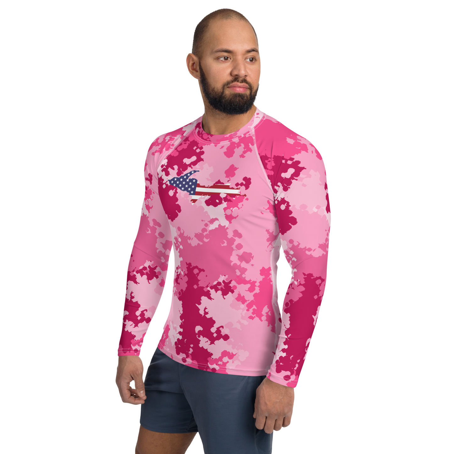 Michigan Upper Peninsula Rash Guard (w/ UP USA Flag) | Men's - Pink Camo