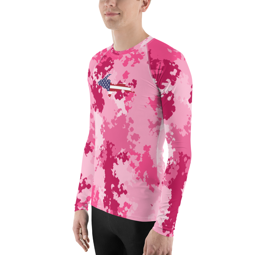 Michigan Upper Peninsula Rash Guard (w/ UP USA Flag) | Men's - Pink Camo