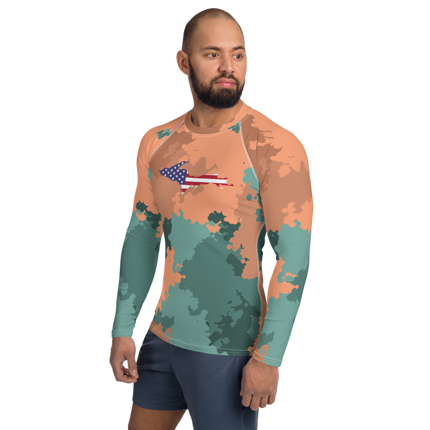 Michigan Upper Peninsula Rash Guard (w/ UP USA Flag) | Men's - Copper Country Camo