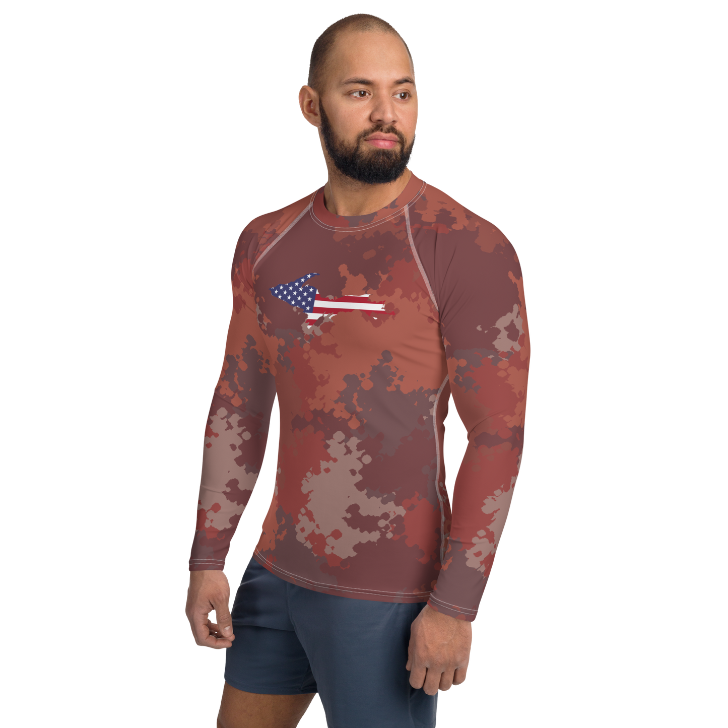 Michigan Upper Peninsula Rash Guard (w/ UP USA Flag) | Men's - Ore Dock Camo