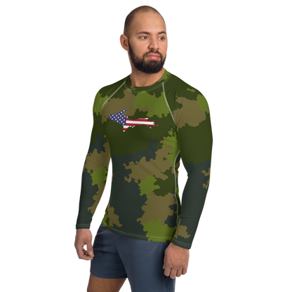 Michigan Upper Peninsula Rash Guard (w/ UP USA Flag) | Men's - Woodland Camo