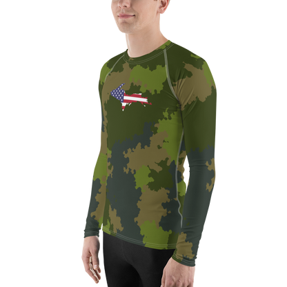 Michigan Upper Peninsula Rash Guard (w/ UP USA Flag) | Men's - Woodland Camo