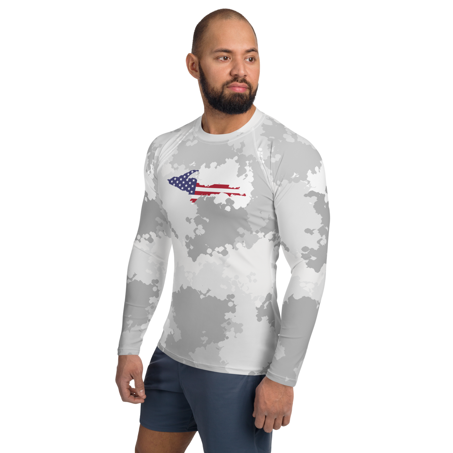 Michigan Upper Peninsula Rash Guard (w/ UP USA Flag) | Men's - Snow Camo