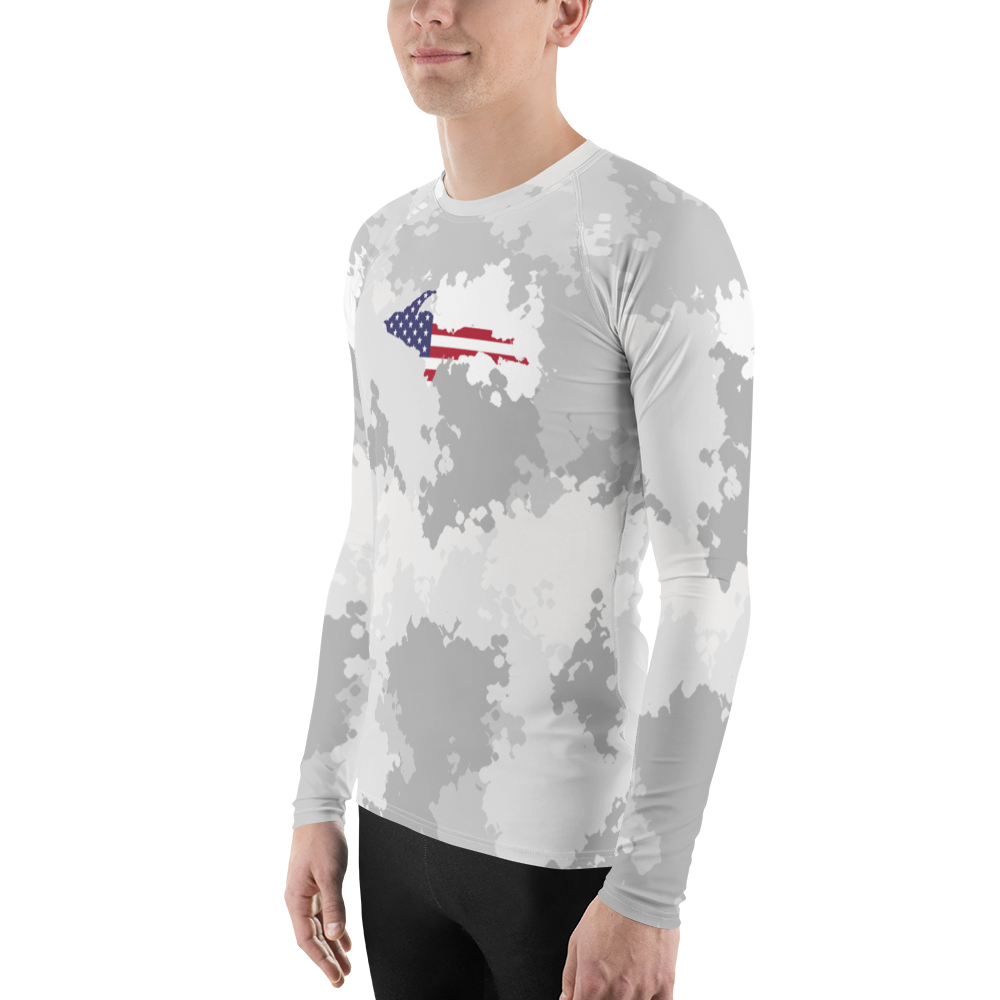 Michigan Upper Peninsula Rash Guard (w/ UP USA Flag) | Men's - Snow Camo