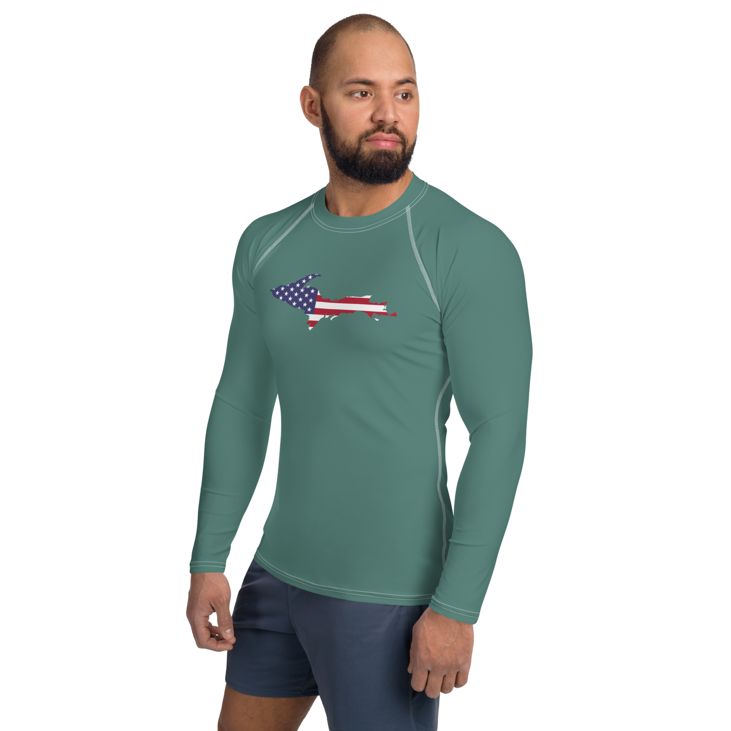 Michigan Upper Peninsula Rash Guard (w/ UP USA Flag) | Men's - Copper Green