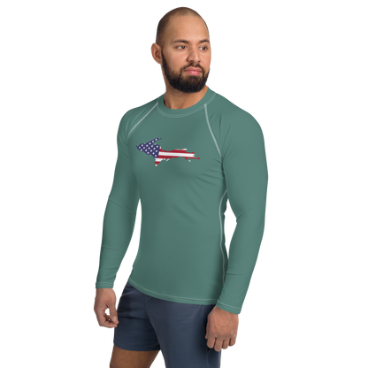 Michigan Upper Peninsula Rash Guard (w/ UP USA Flag) | Men's - Copper Green